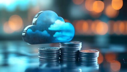 A cloud icon floating above stacks of coins, symbolizing the financial support