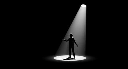 Silhouette of a person standing in a spotlight against a dark background with outstretched arms shown vreated with genrated ai