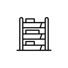 Simple line art icon of a bookshelf filled with books