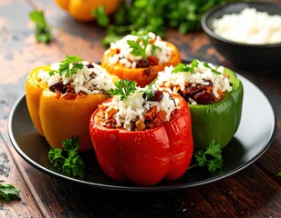 Colorful Stuffed Bell Peppers with Rice and Beans