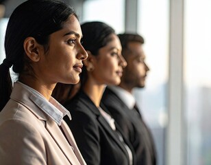 Confident Businesspeople Looking Out Window, Natural Light