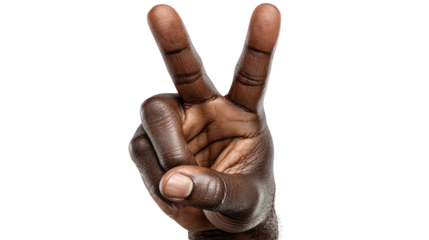 Close-up of a dark-skinned hand making a peace sign (2)