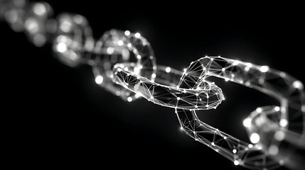 3D representation of a digital chain symbolizing connectivity and technology in a dark setting