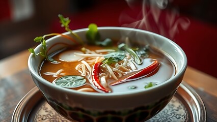 White and red silk scarf with lion motifs, draped elegantly, soft sunlight filtering through sheer curtains.