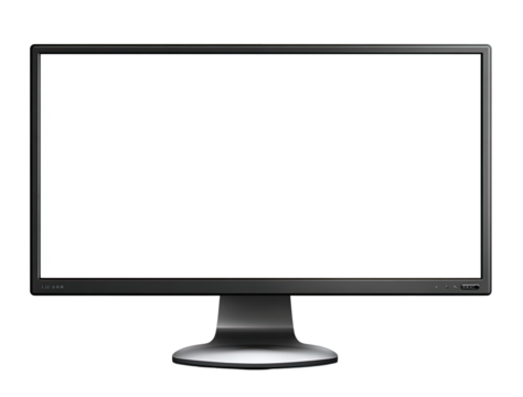 A dark gray computer monitor with a blank white screen