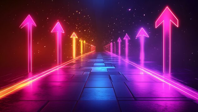 Abstract background with glowing arrows pointing upwards, symbolizing growth and progress in technology or business.