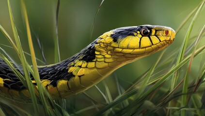 Obraz premium Close-up of a snake in tall grass (2)