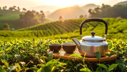 Tea Ceremony at Sunrise in Tea Plantation