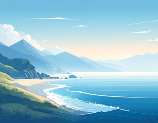 Peaceful coastal landscape, serene beach scene