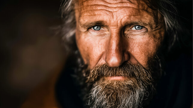 A close portrait of John with weathered features and bright steady eyes as he recounts miracles, tight 85mm with soft fill, warm natural window light, wise and steady.