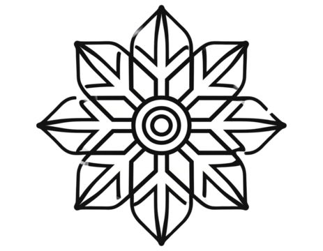 Minimal Geometric Snowflake Icon, Line Art Style, Transparent PNG background 
