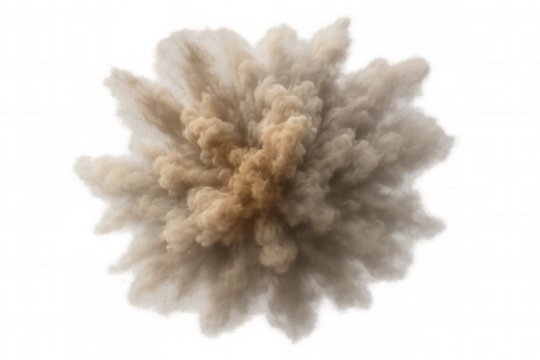 Brown dust exploding and creating a cloud, isolated on transparent background, ideal for visual effects and motion graphics