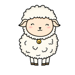 Cute sheep with fluffy wool and bell around its neck farm illustration with happy expression perfect for children book or farm themed design