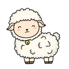 Cute sheep farm illustration with fluffy wool and bell collar creating charming and peaceful farm atmosphere perfect for children and animal lovers