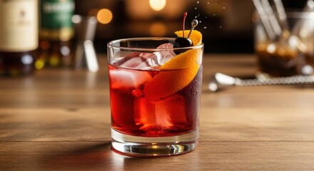 Classic Negroni Cocktail Recipe With Orange Peel And Cherry Garnish