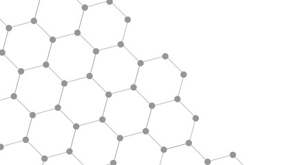 Hexagons pattern on gray background. Genetic research, molecular structure. Chemical engineering. Concept of innovation technology. Used for design healthcare, science and medicine background 