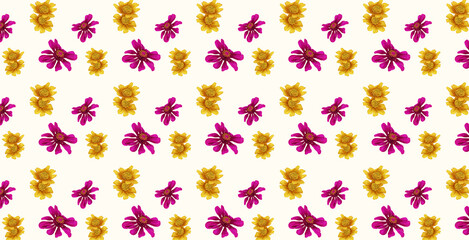 A seamless pattern featuring yellow daisies and pink zinnias. Perfect for textiles, wallpapers, gift wrap, and decorative projects.