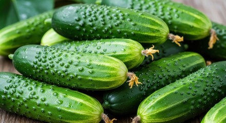 Freshly Harvested Crisp Cucumbers with Spiky Skin Ready for Salads and Pickling