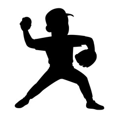 Cartoon Man Silhouette Baseball Professional Player Throw Ball Simple Logo Design Icon Digital 