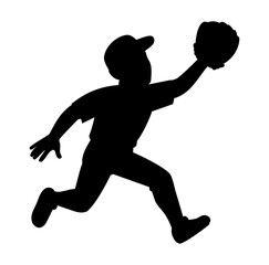 Cartoon Man Silhouette Baseball Professional Player Run To Catch Ball Simple Logo Design 