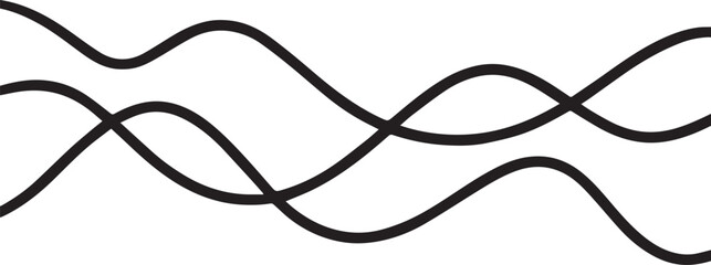 Abstract black wavy lines creating an intricate pattern of intersecting curves on a clean white background