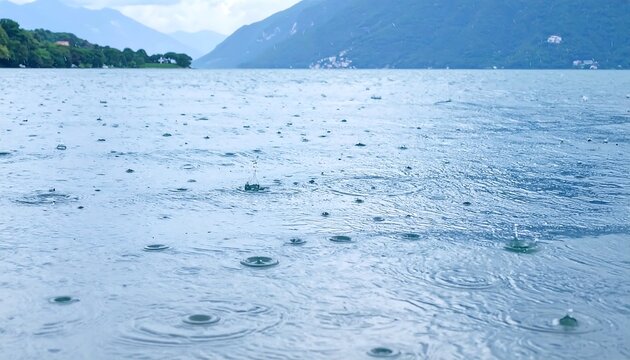 Rain drops on a lake