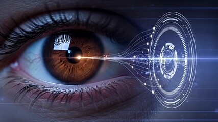 Macro view of an eye with digital interface overlay - Powered by Adobe