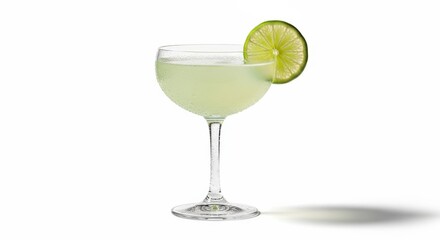 Refreshing Classic Lime Margarita Cocktail with a Lime Wedge Garnish and Salt Rim