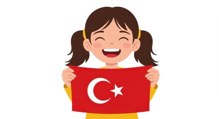 Joyful Patriotism: A cheerful child beams with pride, proudly displaying the nation's flag. Representing heritage and cultural pride