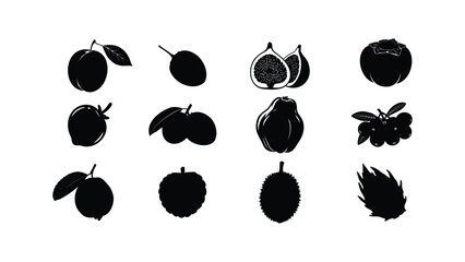 Black and white fruit silhouettes vector illustration graphic design elements set