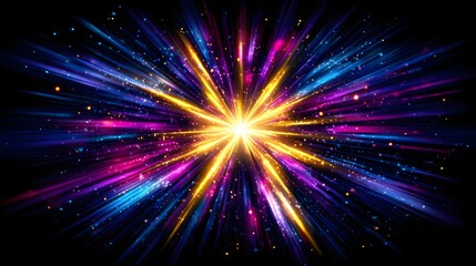 Fototapeta premium A vibrant explosion of radiant colors radiating outward from a central point, creating a dynamic and energetic abstract design.
