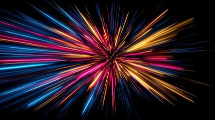 A vibrant burst of colorful light rays radiates outward from a central point, creating a dynamic and energetic abstract design.