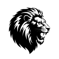 lion head silhouette roaring isolated on white background, wild animal symbol for strength, power, royalty, and predator design