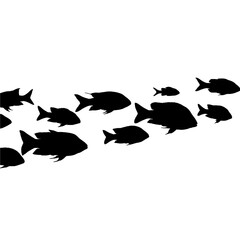 fish swimming silhouette isolated on white background, aquatic animal symbol for ocean, nature, seafood, and marine life design