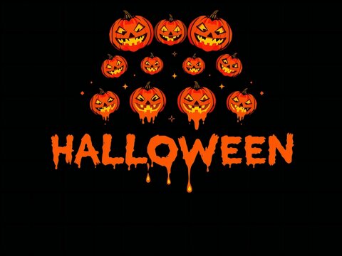 Spooky halloween pumpkins and dripping text on black background - Powered by Adobe