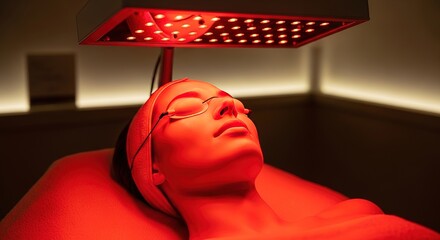 Red Light Therapy Session: Woman Receiving Facial Treatment