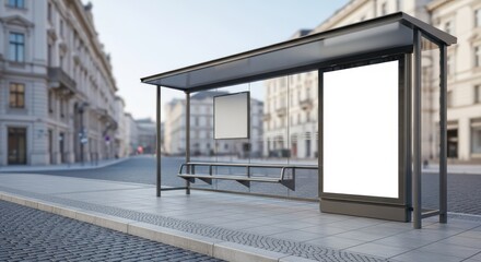 Blank billboard mockup at modern city bus stop for advertising campaign design