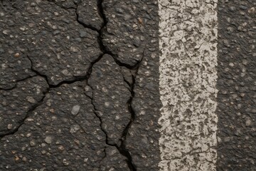 Obraz premium Detailed Cracked Road Surface with Asphalt Line Texture for Urban Backgrounds