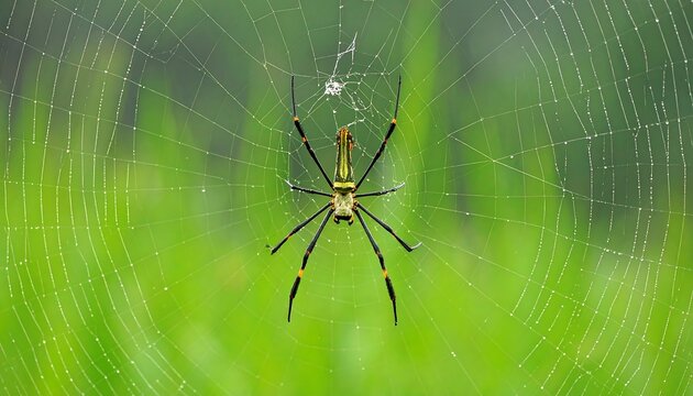 Spider on web in green grass