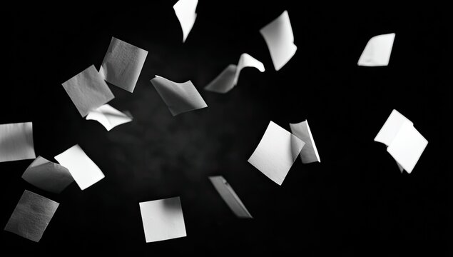 White papers flying in the dark