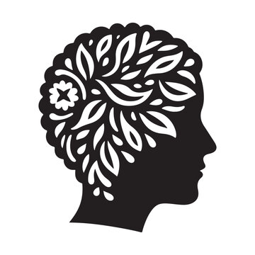 recommend clip art: mental health vector silhouette outline logo design concept illustration