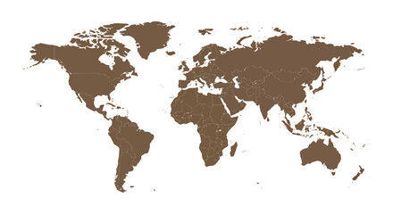 Obraz premium A detailed vector illustration of a world map in a brown color, perfect for educational purposes, travel concepts, and global business presentations, isolated on a white background.