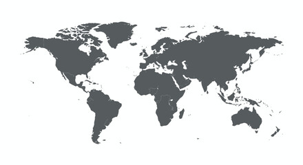 A simple, gray-scale vector illustration of the world map, perfect for educational materials, travel websites, or design projects that require a clean and easily adaptable global representation.
