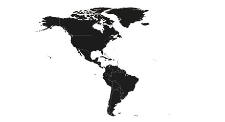 Obraz premium A minimalist vector silhouette showcasing the North and South American continents, presented in a modern black and white style, isolated on a clean white background.