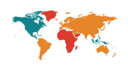 A vibrant, colorful world map illustration showcasing global continents with a clean, flat vector design, perfect for educational or business presentations.