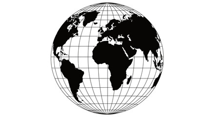 High-resolution vector world map graphic in black and white PNG format, ideal for presentations, websites, and educational materials.  Clean, simple design ensures versatility across various
