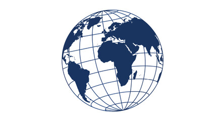 Naklejka premium A clean, minimalist vector illustration of a blue world globe with a grid showing continents, isolated on a pure white background for global concepts.