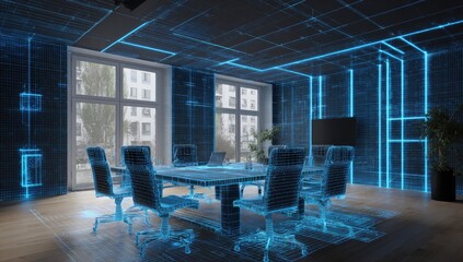 Modern conference room, digital overlay