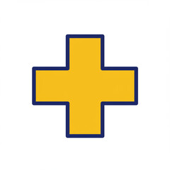 Obraz premium Yellow cross symbol with blue outline on white background