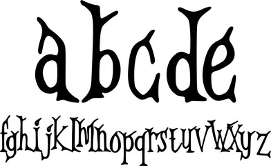 Spooky lowercase Halloween alphabet A–Z in gothic style. Great for horror posters, party invites, typography, stickers, haunted house decor, and creepy holiday designs.